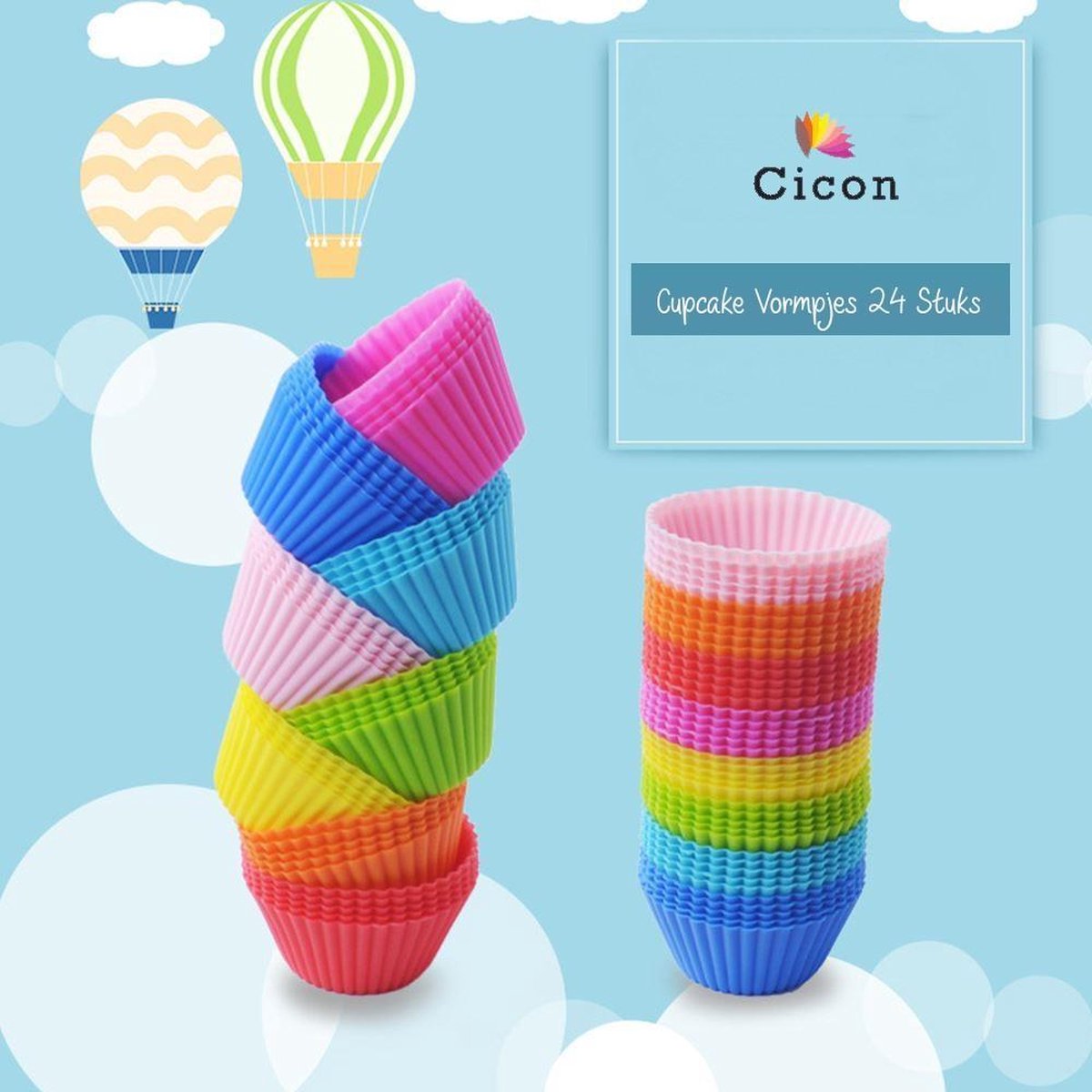 Silicone cupcake vormpjes - 24 Stuks Pack - Ø7 cm - Cicon Muffin cakejes bakvorm - Cupecakevorm / Muffinvorm / Mini cake bakvormpjes - Hittebestendig voor in de oven