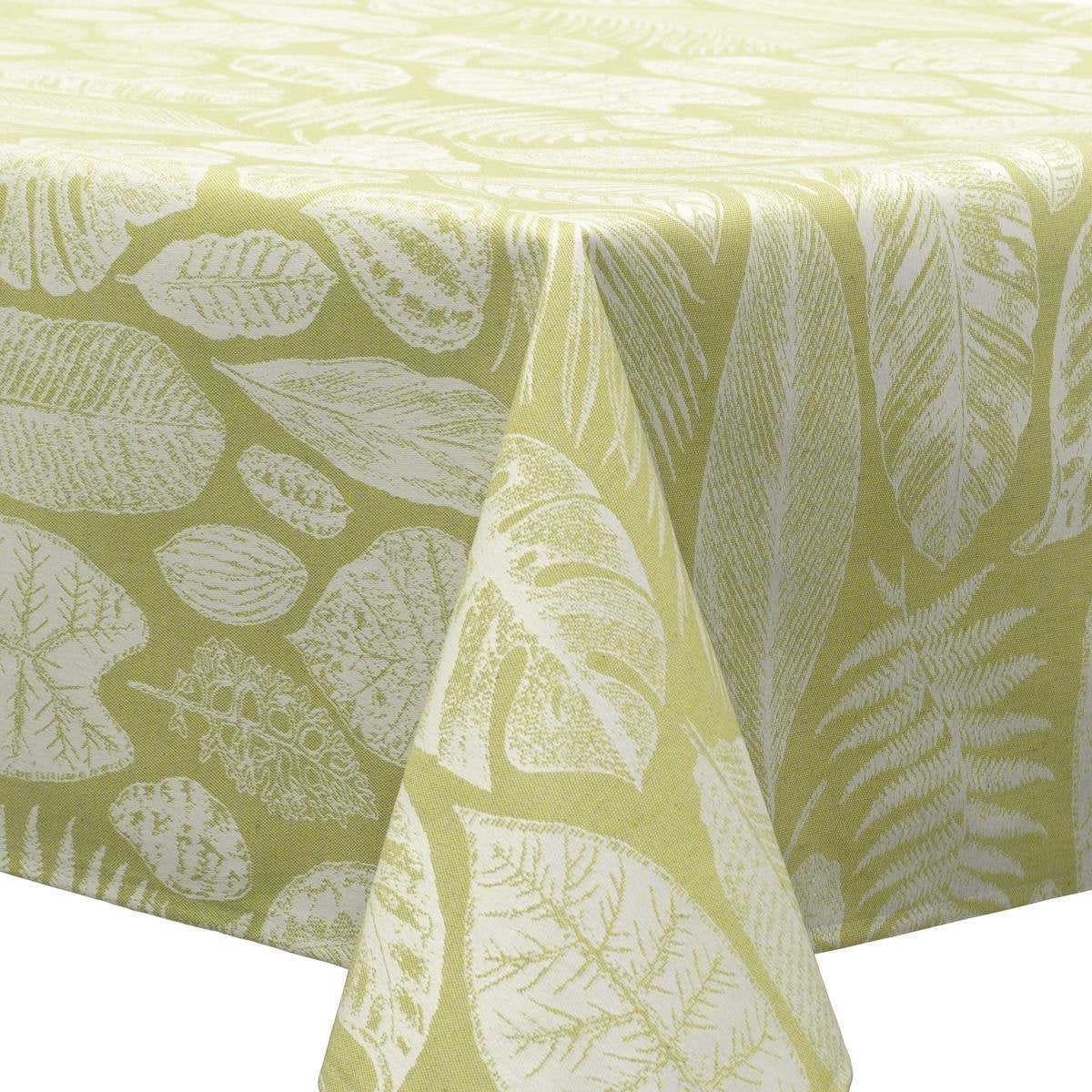 MixMamas Tafelkleed Gecoat Jacquard Tropische Bladeren – 140 x 300 cm – Groen