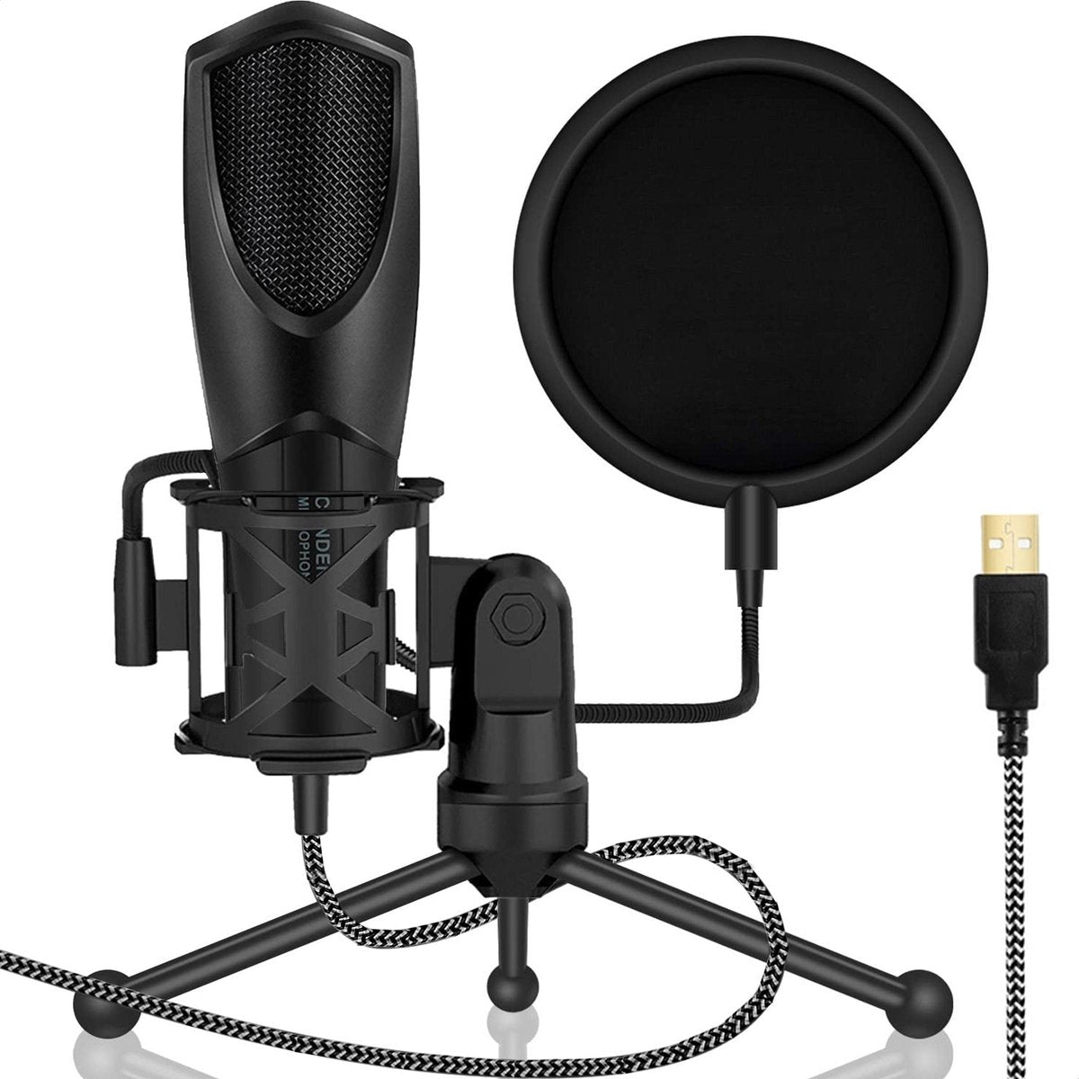 Strex USB Microfoon met Popfilter en Statief - PC
