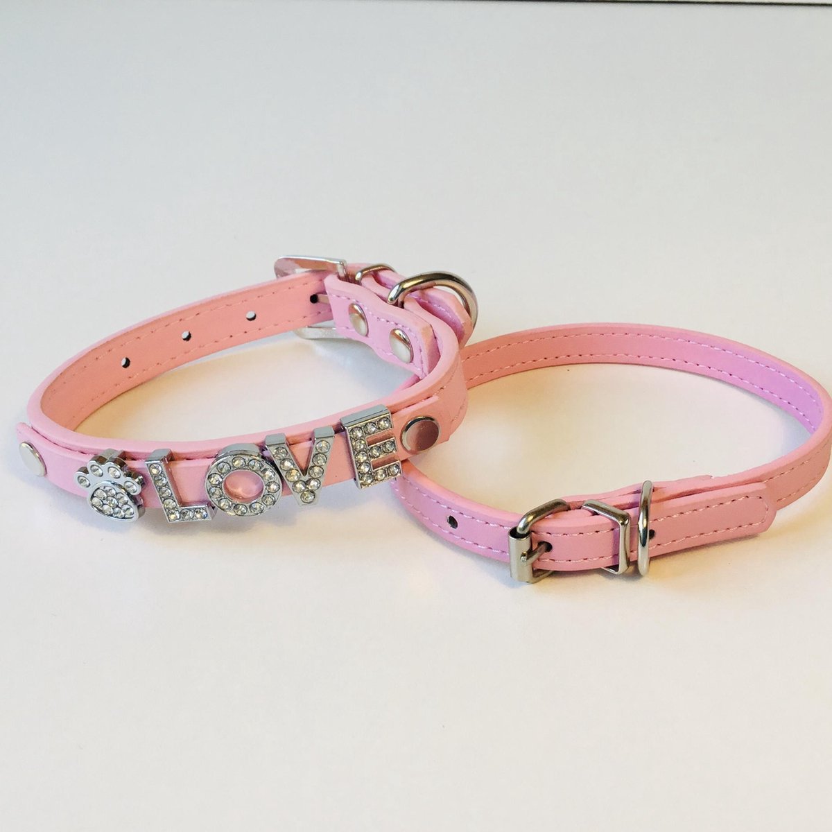 Hondenhalsbanden Leer - 2 Stuks - Strass - Roze - 19.5 Tot 27.5 CM Halsbreedte - Voor Middelgrote Honden