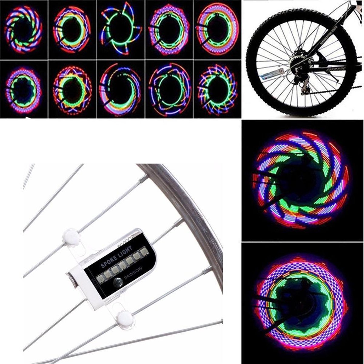 Multi LED Spaakverlichting - 14 LED Lampen Fietsverlichting  Spaak Verlichting - 30 Verschillende Patronen - Kleurrijke LED Spaakverlichting - Kinderfiets