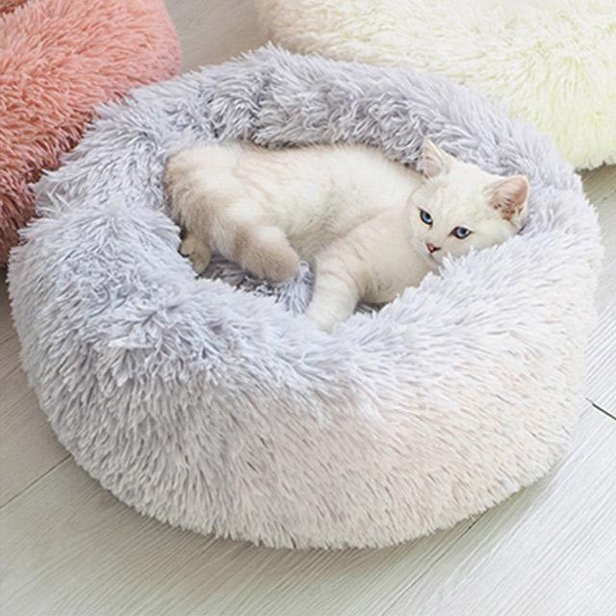 Snoozle Kattenmand - Superzacht en Luxe - Fluffy - Rond - Wasbaar - 50cm - Lichtgrijs