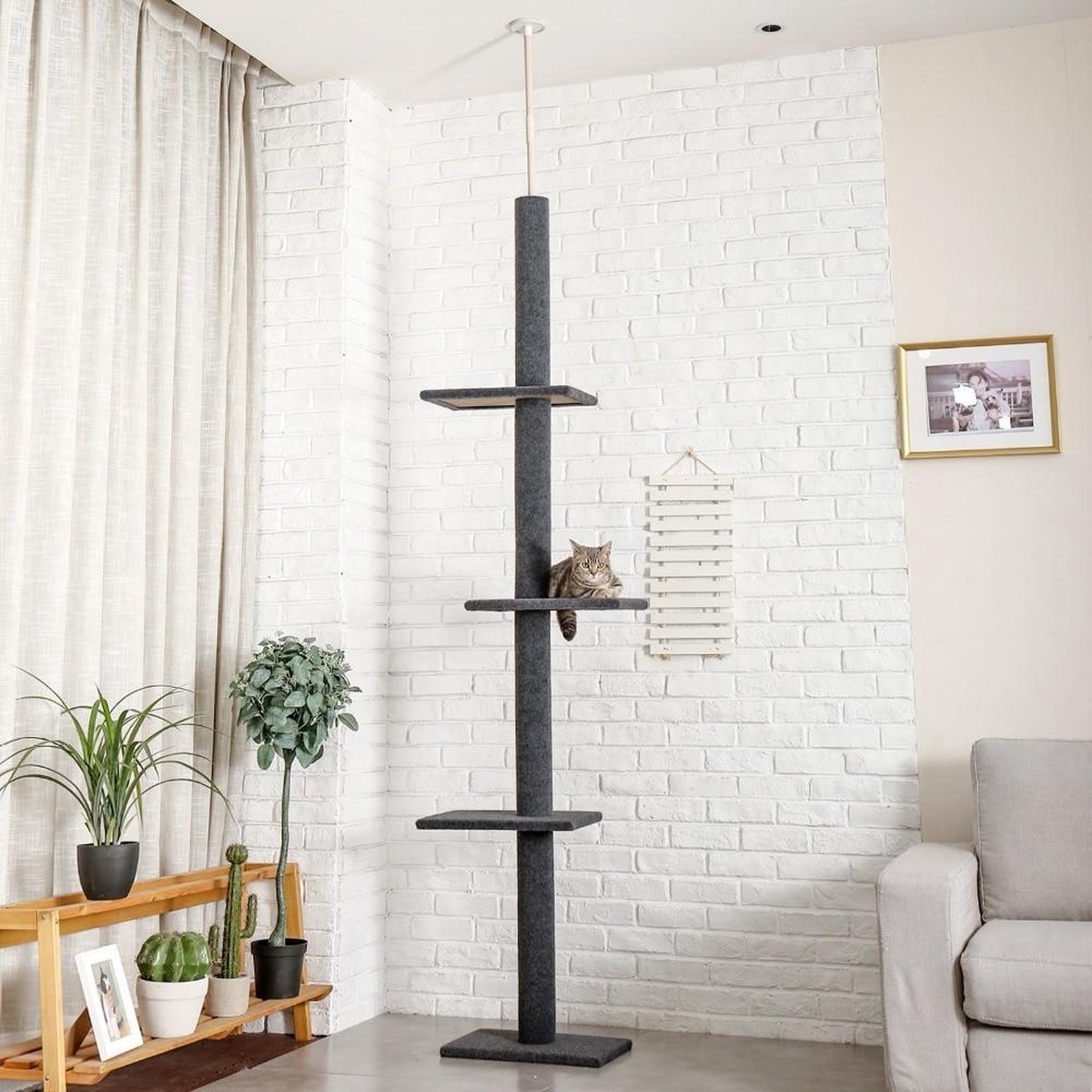 Baymate H228cm Huisdier Krabpaal Speelgoed Condo Kat Klimmen Toren multi-layer Met Hangmat Kat Huis Meubels Krassen Massief houten Post voor Kat AMT0038BKL