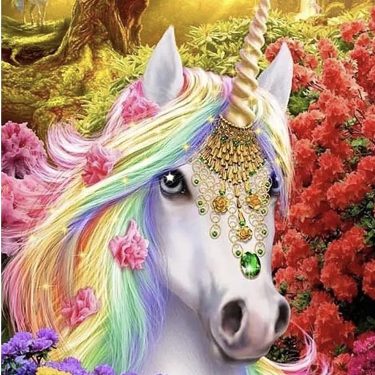 Diamond Painting Volwassenen - Unicorn - 15 x 20 CM - Ronde Steentjes - Volledige Bedekking