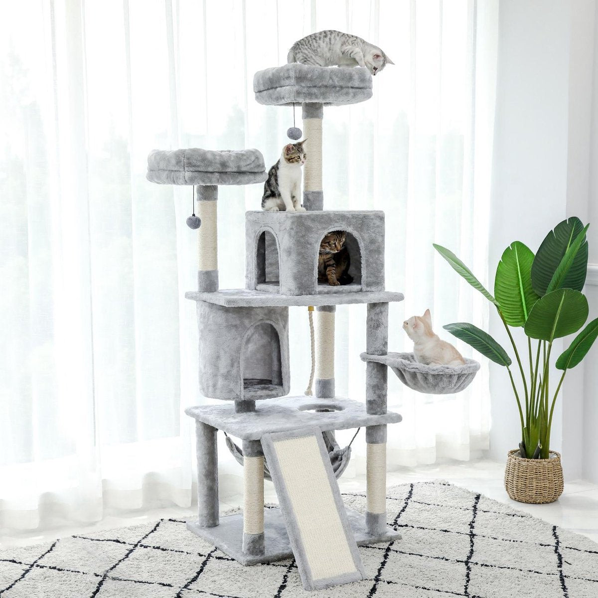 TBG Snelle Levering Huisdier Krabpaal Toren Condo Hout Krabpaal met Krabpaal voor Katten Klimmen Boom Speelgoed Beschermen Meubels Nest AMT0072GY