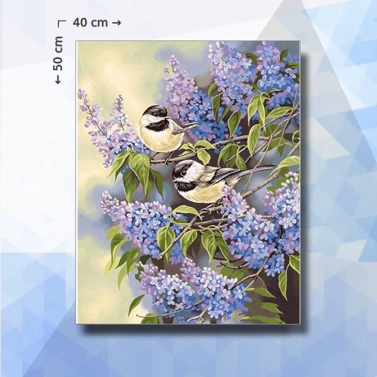 Diamond Painting Pakket Koolmeesjes Op Vlinderstruik - vierkante steentjes - 40 x 50 cm