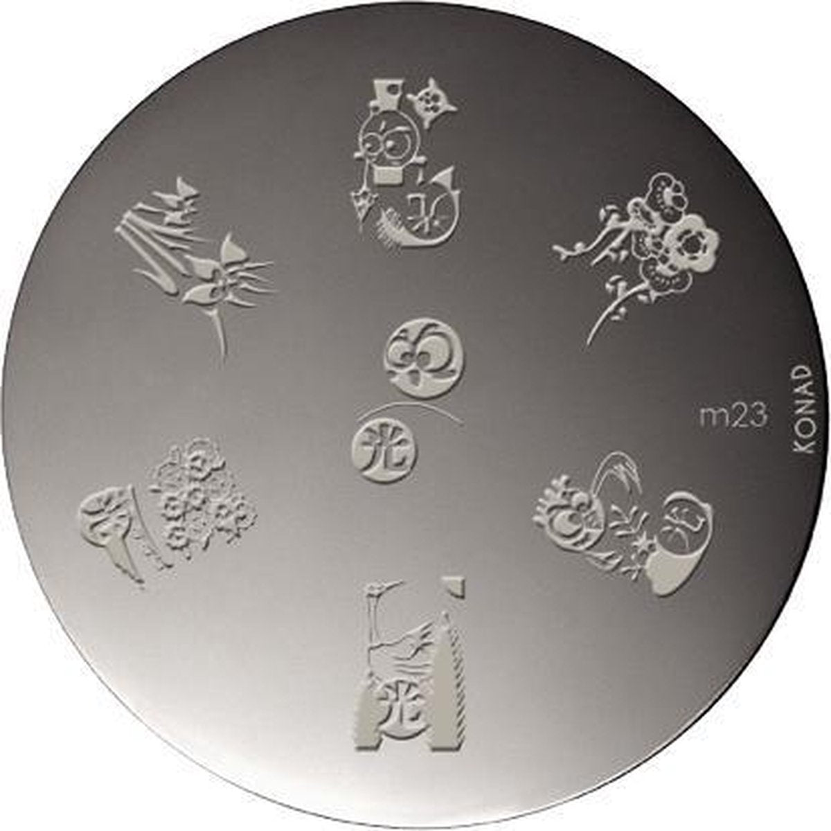 KONAD stamping plates M23 met 7 nagel figuurtjes.