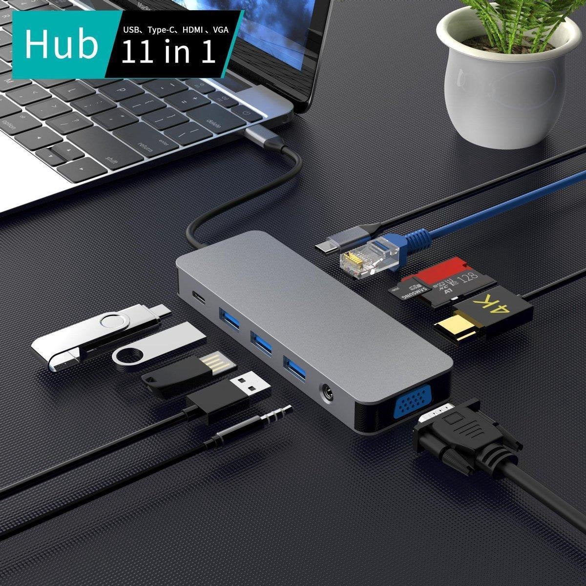 Sounix 11-in-1 USB-C Hub Adapter | 4K UHD HDMI | VGA | USB 3.0 | Dockingstation