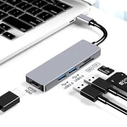 LOUZIR  5 in 1 Aluminium USB-C Hub Adapter - 1x HDMI / 2x USB 3.0 / 1x SD TF Cardreader - Macbook Pro / Surface Book / Dell XPS / Asus Zenbook / MSI / Lenovo Yoga / HP Spectre / Samsung S9 / Plus / S8