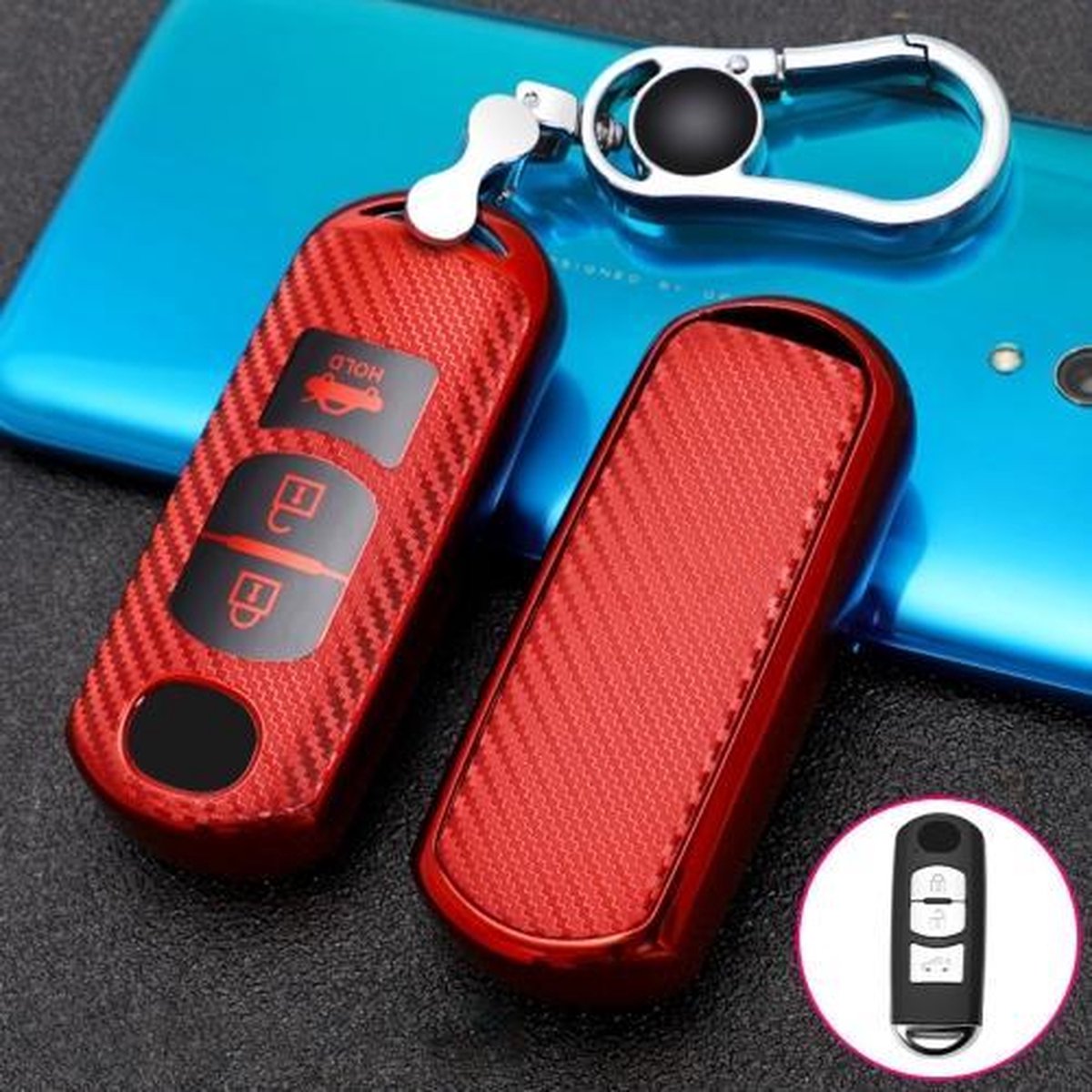 Voor Mazda Smart 3-knops auto TPU sleutel beschermhoes sleutelhoes met sleutelring (rood)