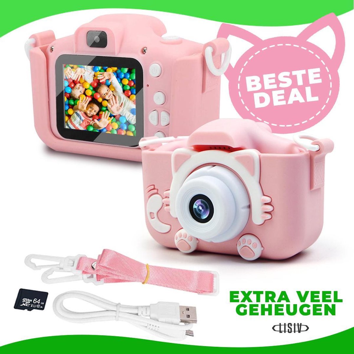 Lisiv ® Digitale Kindercamera HD 1080p Inclusief 64GB Micro SD Kaart - Schokbestendig Kinderfototoestel