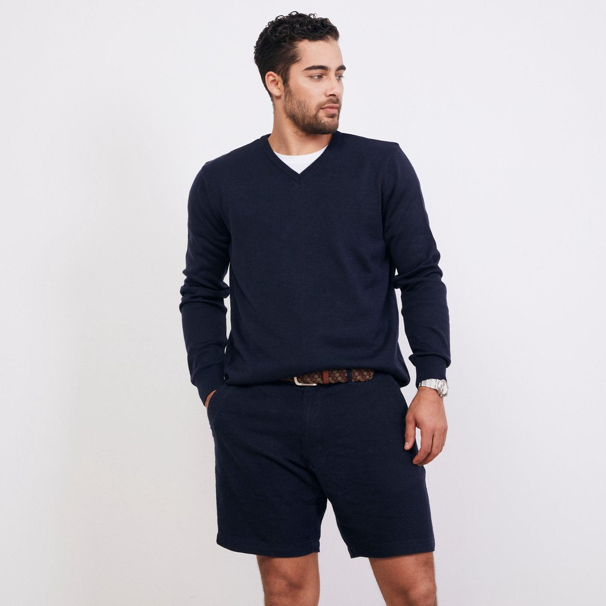 ULTRAMARINE Trui Heren met V Hals - Sweater Heren met Lange Mouwen - Truien Heren Volwassenen - Sweatshirt Heren - Longsleeve Heren - Trui Mannen - Pullover - Marineblauw - XXL