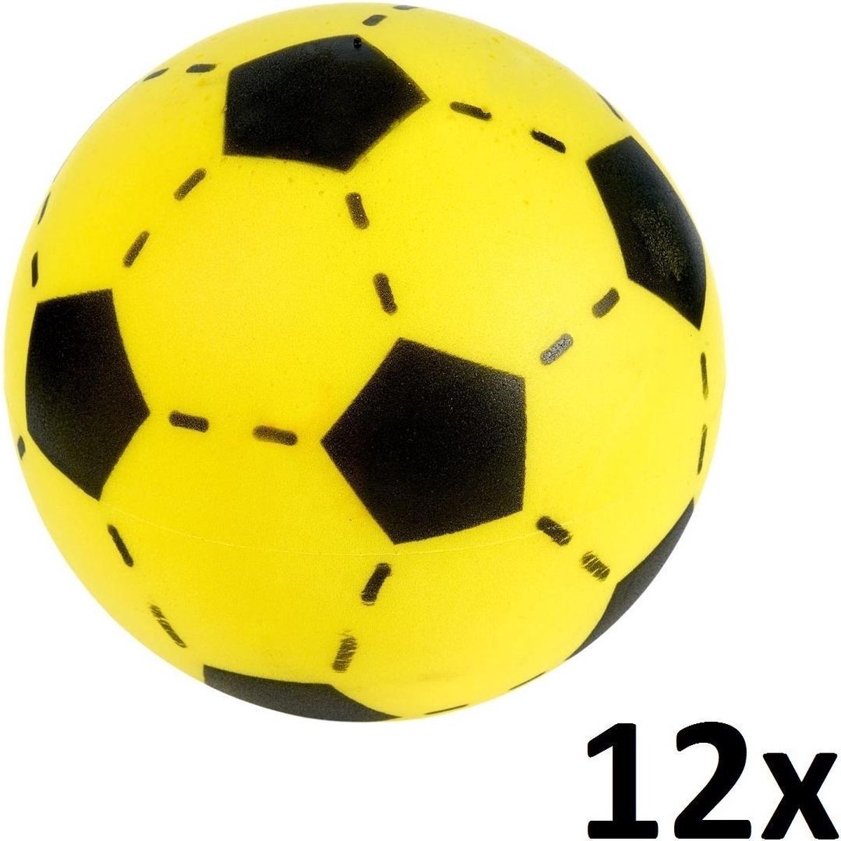 12x Soft voetbal - Foam bal - 20cm - Zwart-Geel