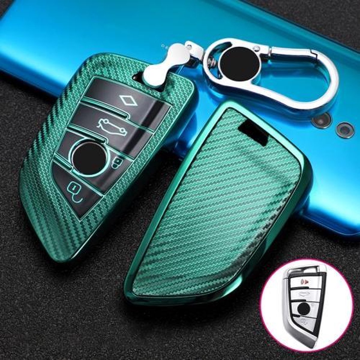 Voor BMW Blade 4-knops A-versie Auto TPU Sleutel Beschermhoes Sleutelhoes met sleutelring (groen)
