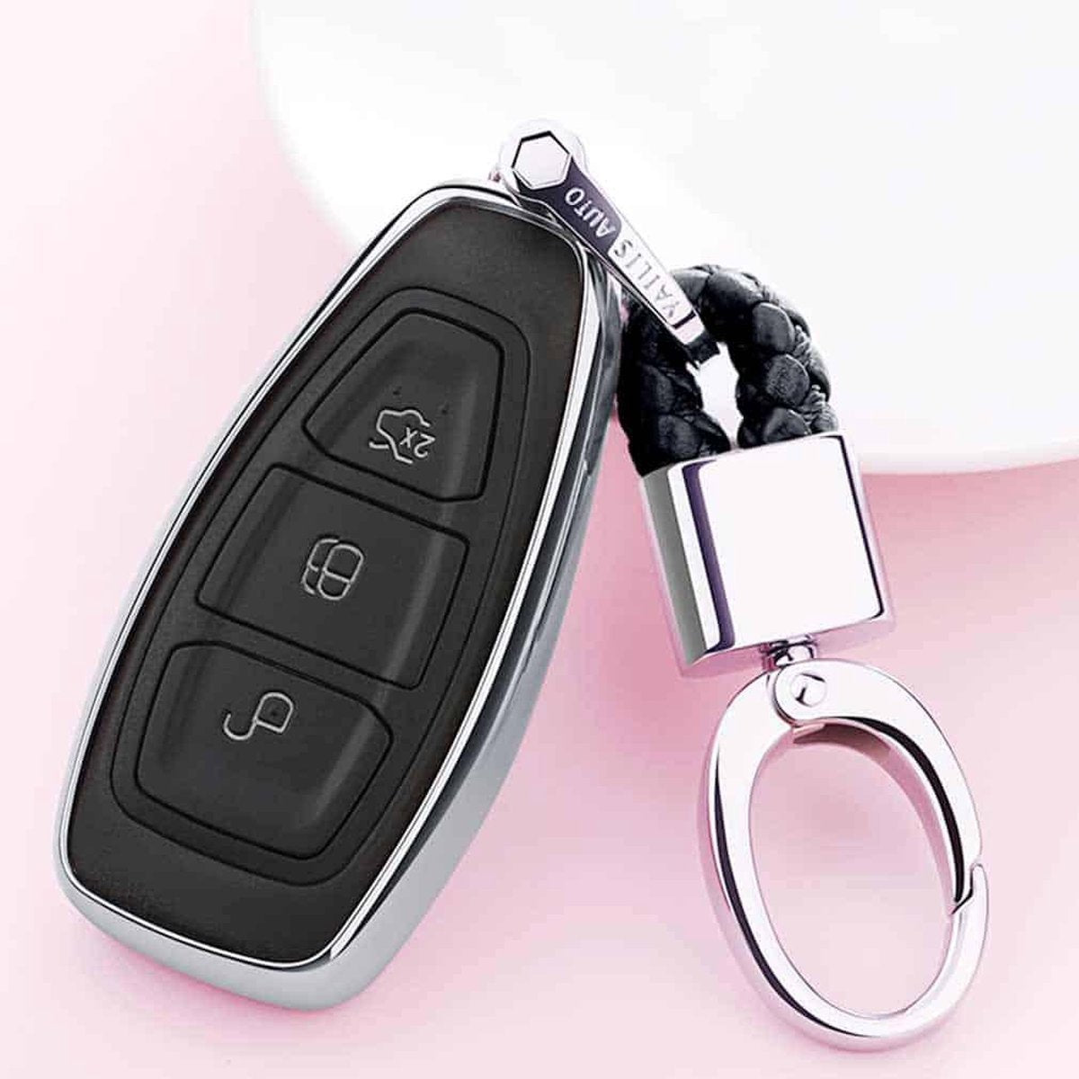 Galvaniserende TPU autosleutelbehuizing met enkele schaal met sleutelring voor Ford FOCUS / KUGA / Mondeo / FIESTA (zilver)