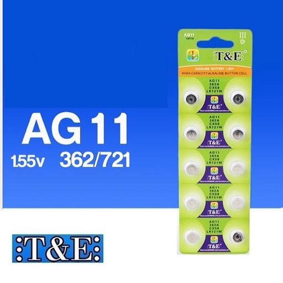 Batterijen AG11 Alkaline 10 stuks / knoopcel batterij / ook genoemd als  G11/AG11/L721/SR720/SR58/362/532 /19/RW310 / 362A /CX58 / LR721W