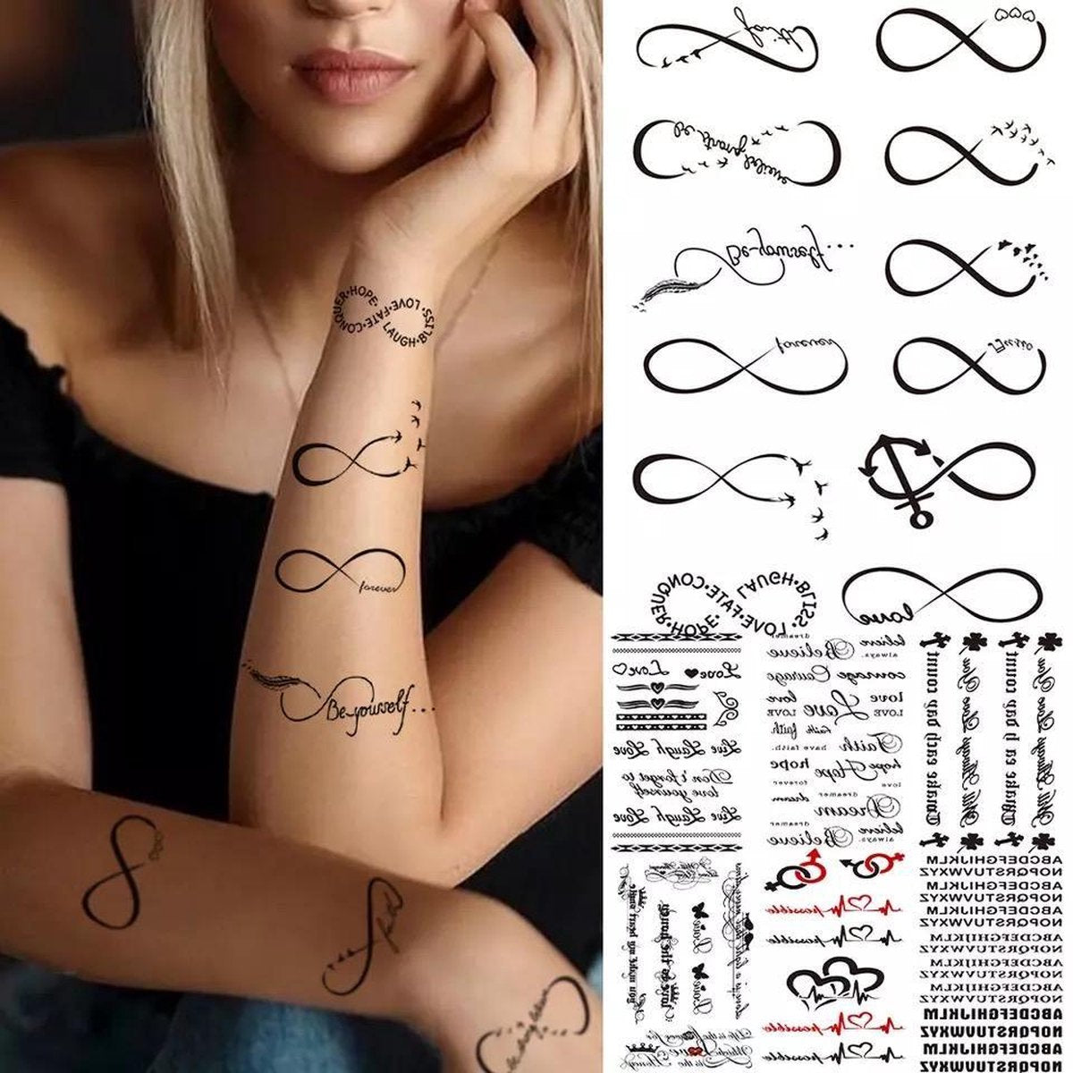 Infinity Neppe Tattoo | Oneindigheid Symbool | Hoge Kwaliteit | Bloem Tatoeage | Tijdelijke Tattoos | Nep Tatoeage | Dames Tatoeage | Temporarty Tattoo | Fake Flower Tattoo | Langdurige Nep Tattoo | Hele Set | Mooie Gift | Verjaardags Cadeautje