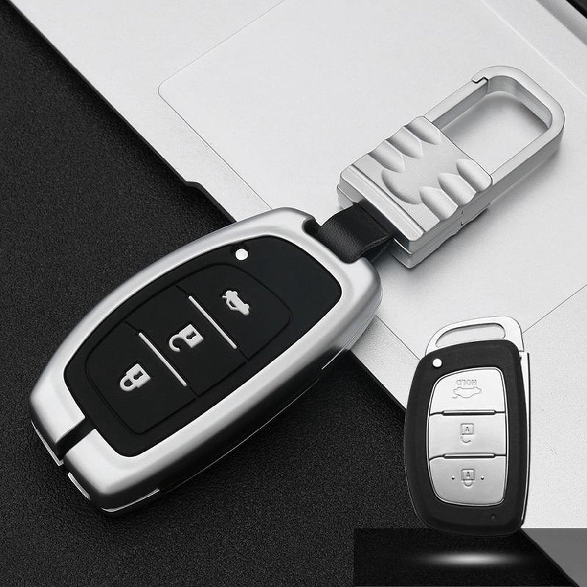 Auto Lichtgevende All-inclusive Zinklegering Sleutel Beschermhoes Sleutel Shell voor Hyundai A Stijl Smart 3-knops (Zilver)