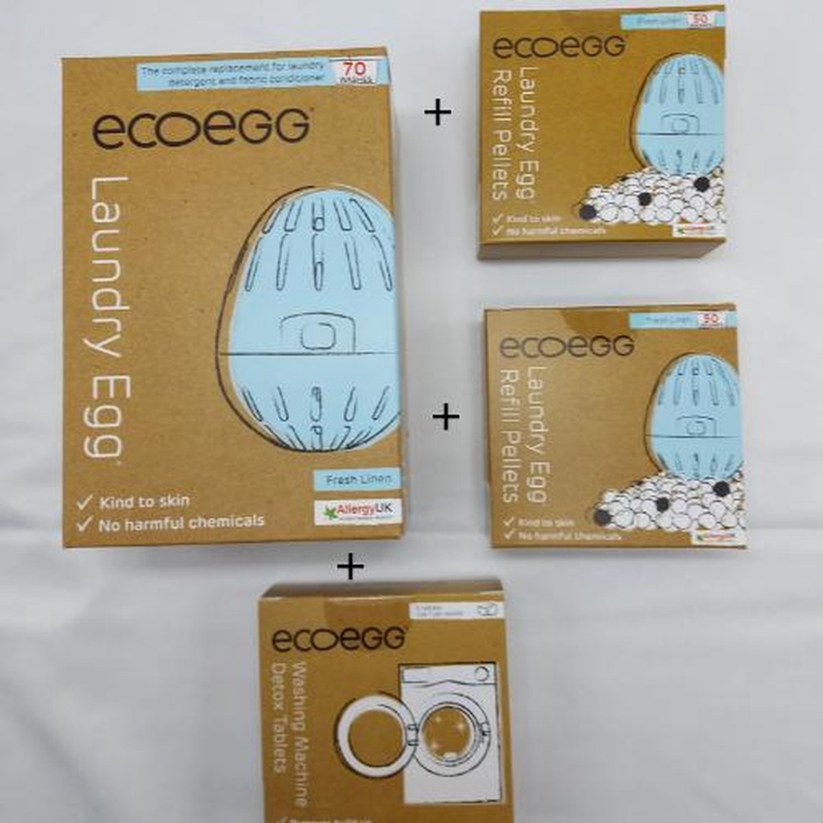 Ecoegg - Ecoegg Voordeelpakket - Frech Linnen - 1 Eccoegg Wasbol 70 wasbeurten + 2 Ecoegg Navul verpakkingen 100 wasbeurten + 1 Ecoegg Detox reinigingstabletten - Milieuvriendelijk wassen
