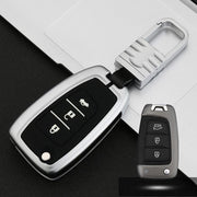 Auto Lichtgevende All-inclusive Zinklegering Sleutel Beschermhoes Sleutel Shell voor Hyundai J Stijl Vouwen 3-knop (Zilver)