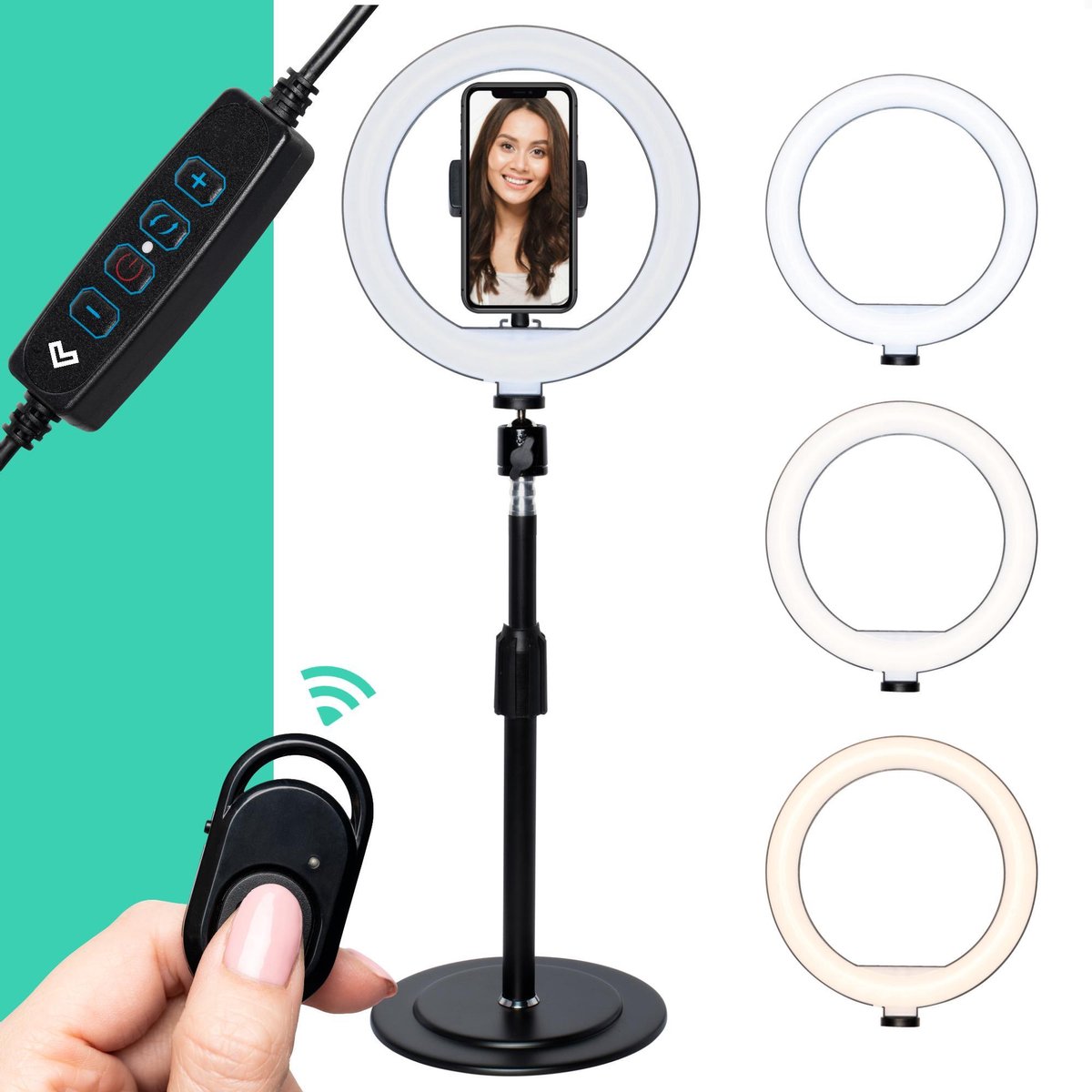 LURK® Ringlamp Ring Of Light 8" Compact Table - Professionele LED ringlamp set compleet met statief - Ring Lamp traploos dimbaar 3200 tot 5600K – fotostudio en beauty licht – Tafelmodel voor smartphone