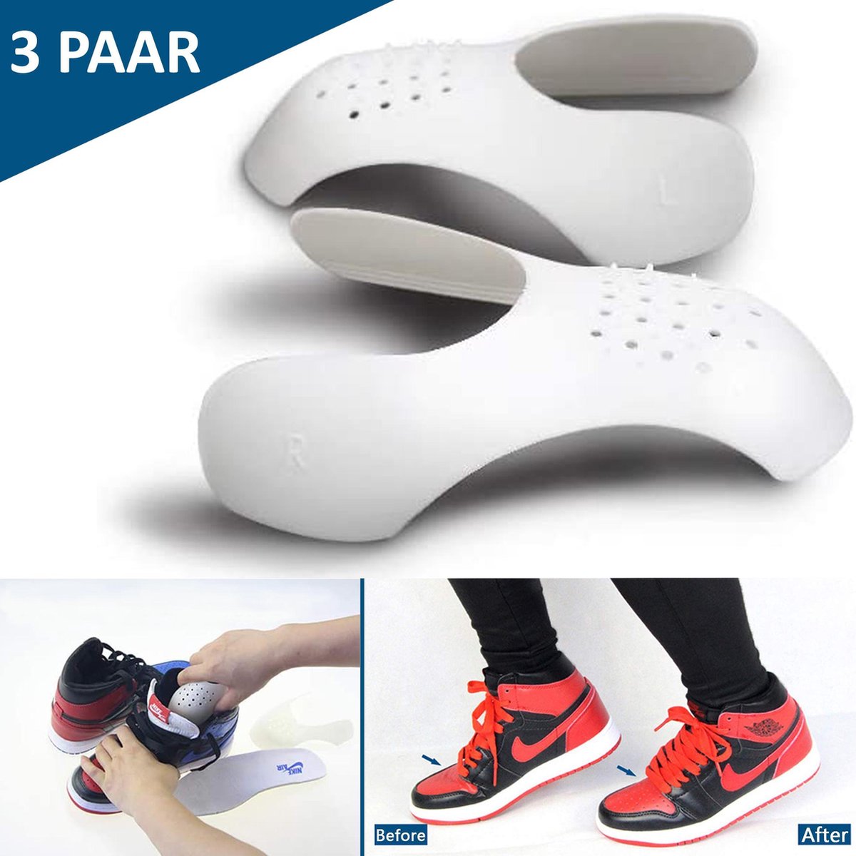 VITAMO™ Sneakers Bescherming Maat 35-40 (3 PAAR) - Anti Kreuk - Schoenen - Sneaker Shields - Voorkom Kreukels en Vouwen - Duurzaam