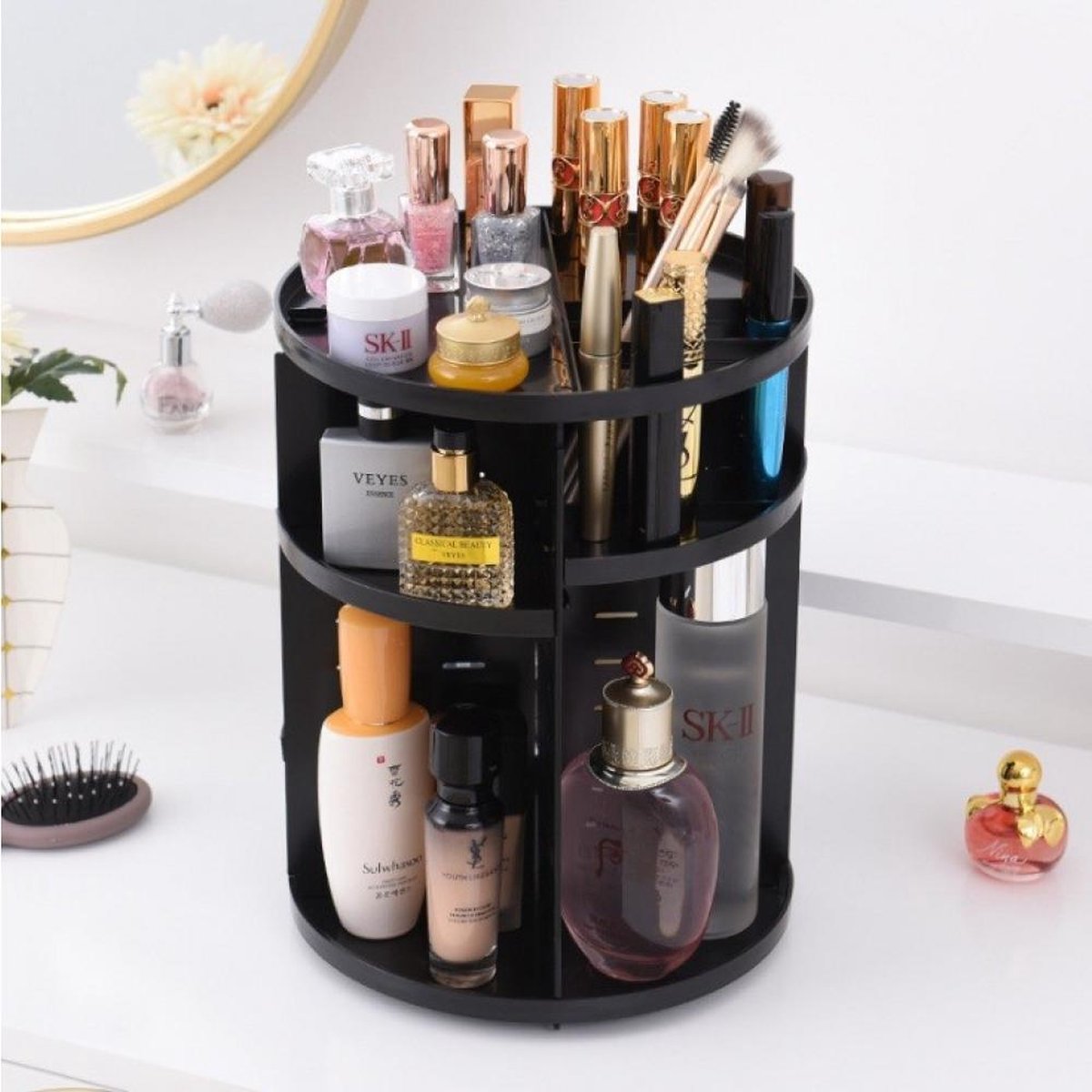 Veex Make-up organizer - draaiende Make up organizer - 360 graden draaibaar - zwart