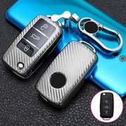 Voor Volkswagen vouwen 3-knops auto TPU sleutel beschermhoes sleutelhoes met sleutelring (zilver)