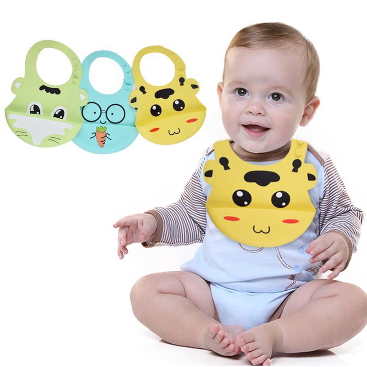 Siliconen slabbetje - baby slabber - roze koe -handige slabber - waterdichte baby slabbetjes - zachte slabber met opvangbakje - Unisex slabbers