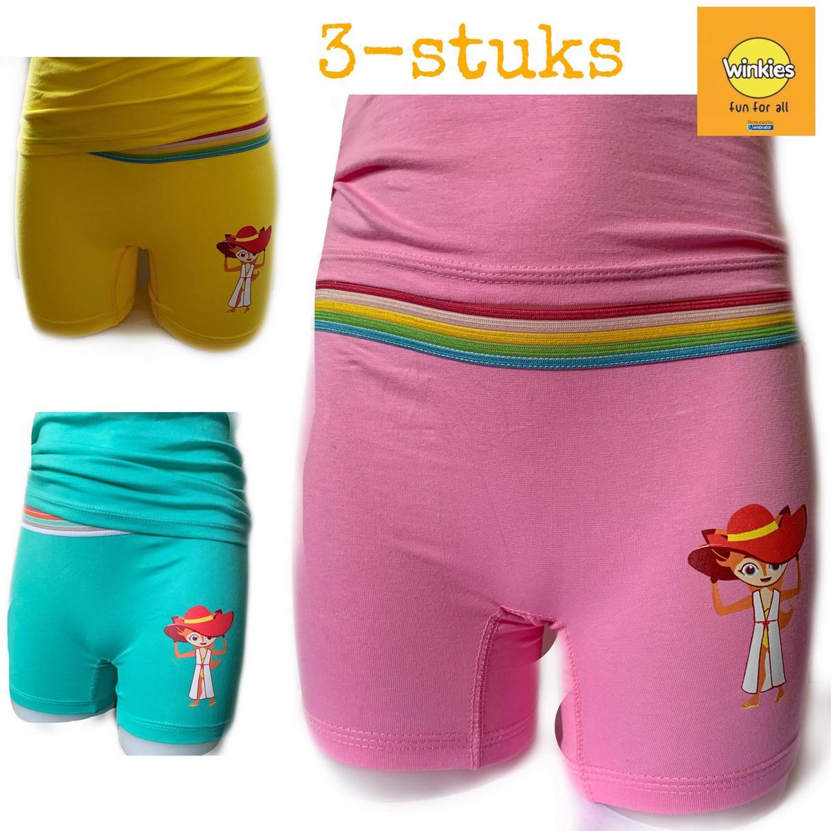 Embrator 3-stuks meisjes Boxershort met opdruk roze/zeegroen/geel 122/128