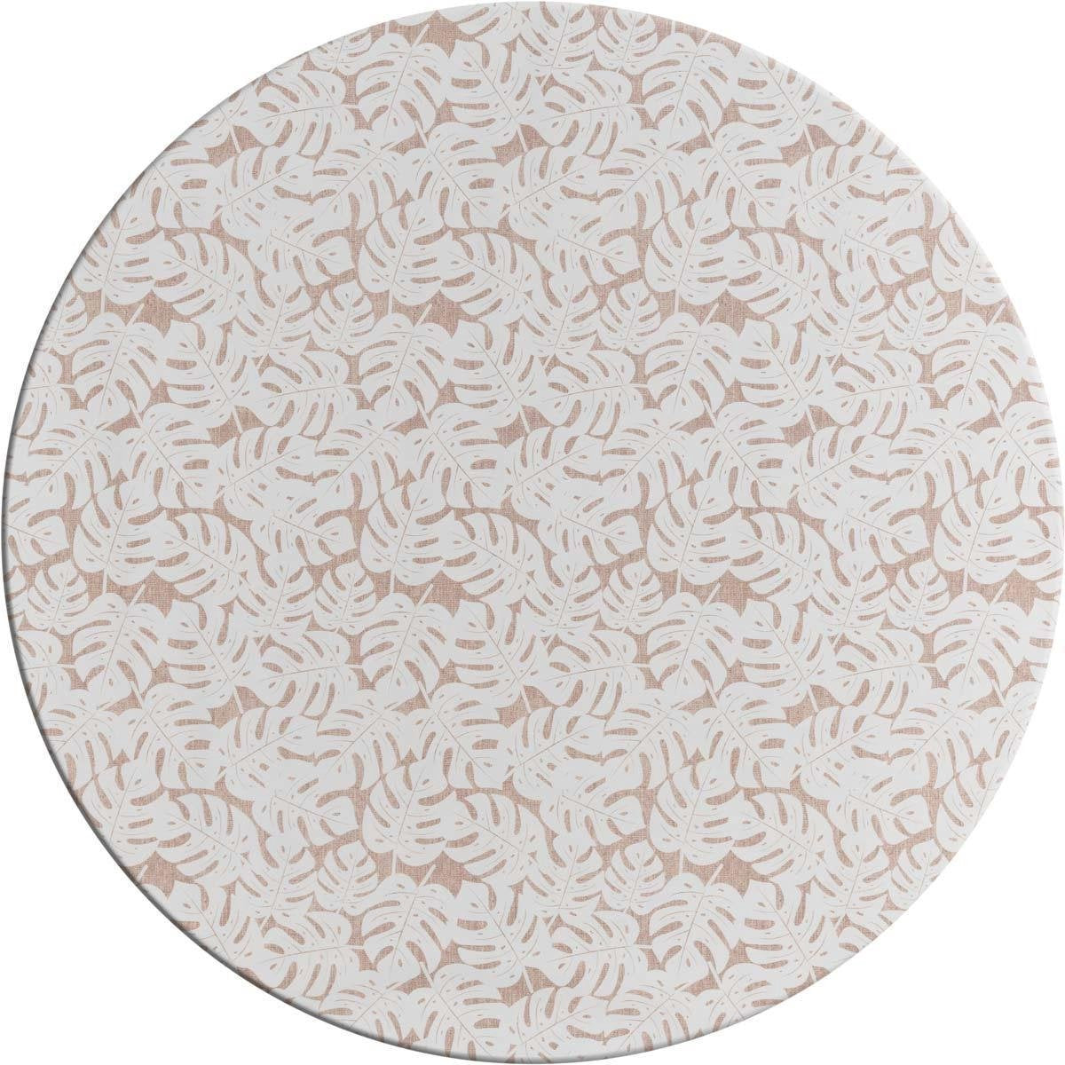 MixMamas Rond Tafelzeil - Ø 140 cm - Monstera Taupe/Wit