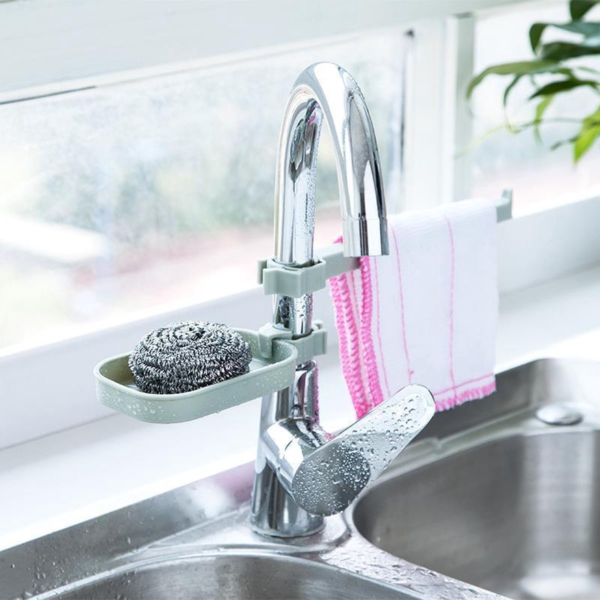 Gootsteen organizer - Kraan - Keuken - Wasbak - Sponshouder - Houder voor spons - plaatsing kraan - Blauw
