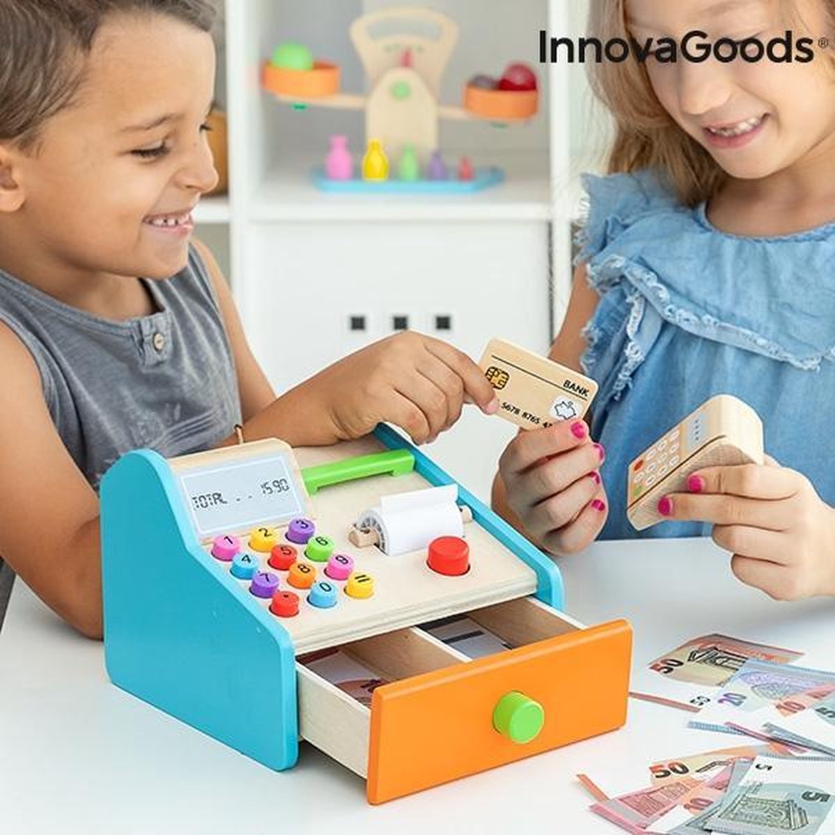 Houten Speelgoed - Kassa met accessoires