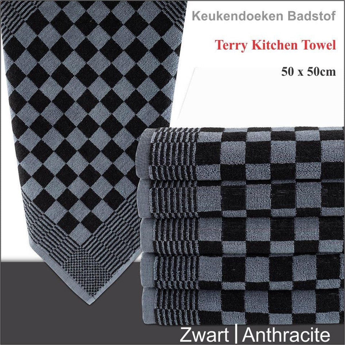 Homéé® keukendoek 50x50 cm - Holland Art geblokt - 100% katoen - 6 stuks zwart - grijs