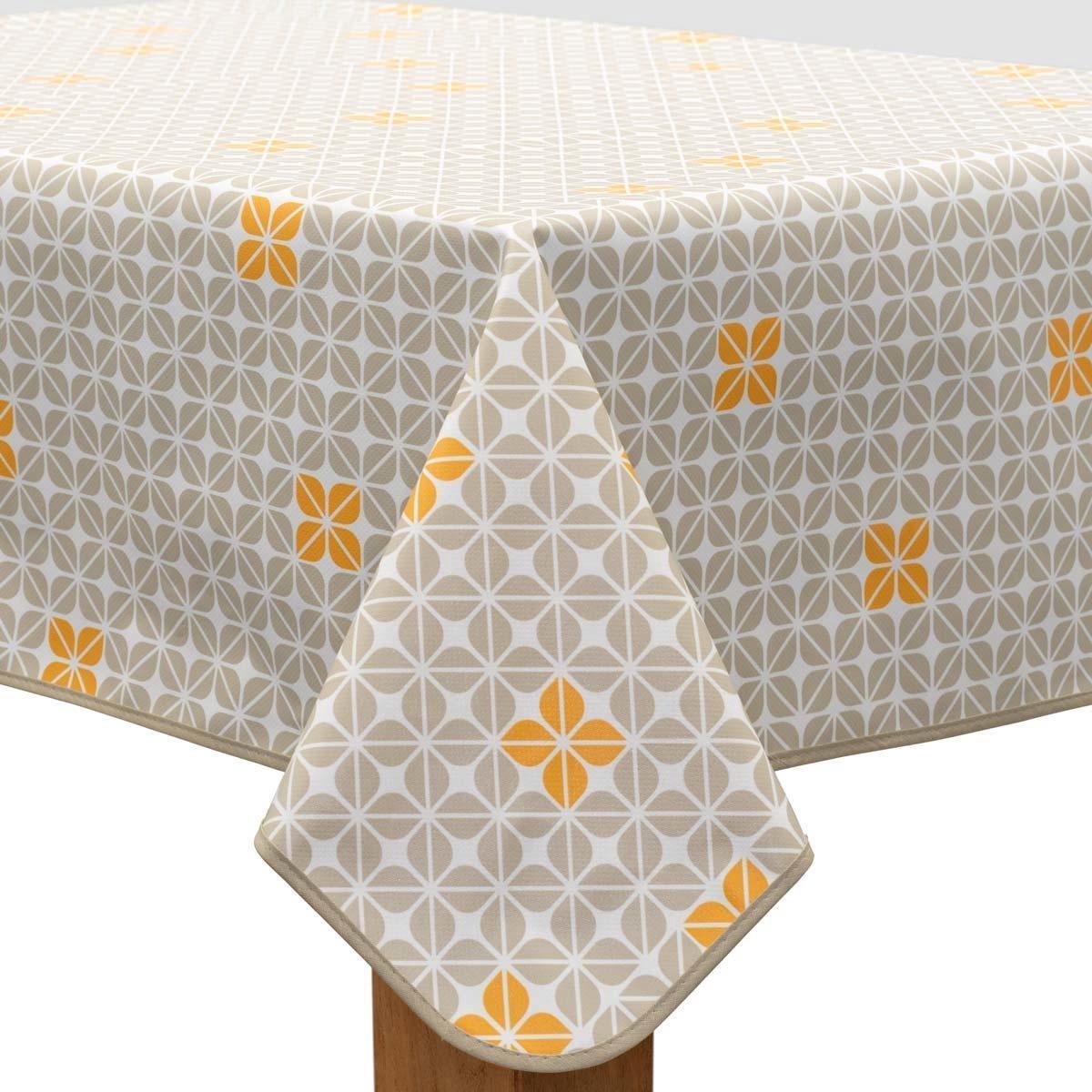 MixMamas Vierkant Tafelzeil - Ø 140 cm - Graphic-flower-taupe-oker