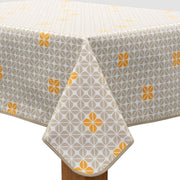 MixMamas Vierkant Tafelzeil - Ø 140 cm - Graphic-flower-taupe-oker
