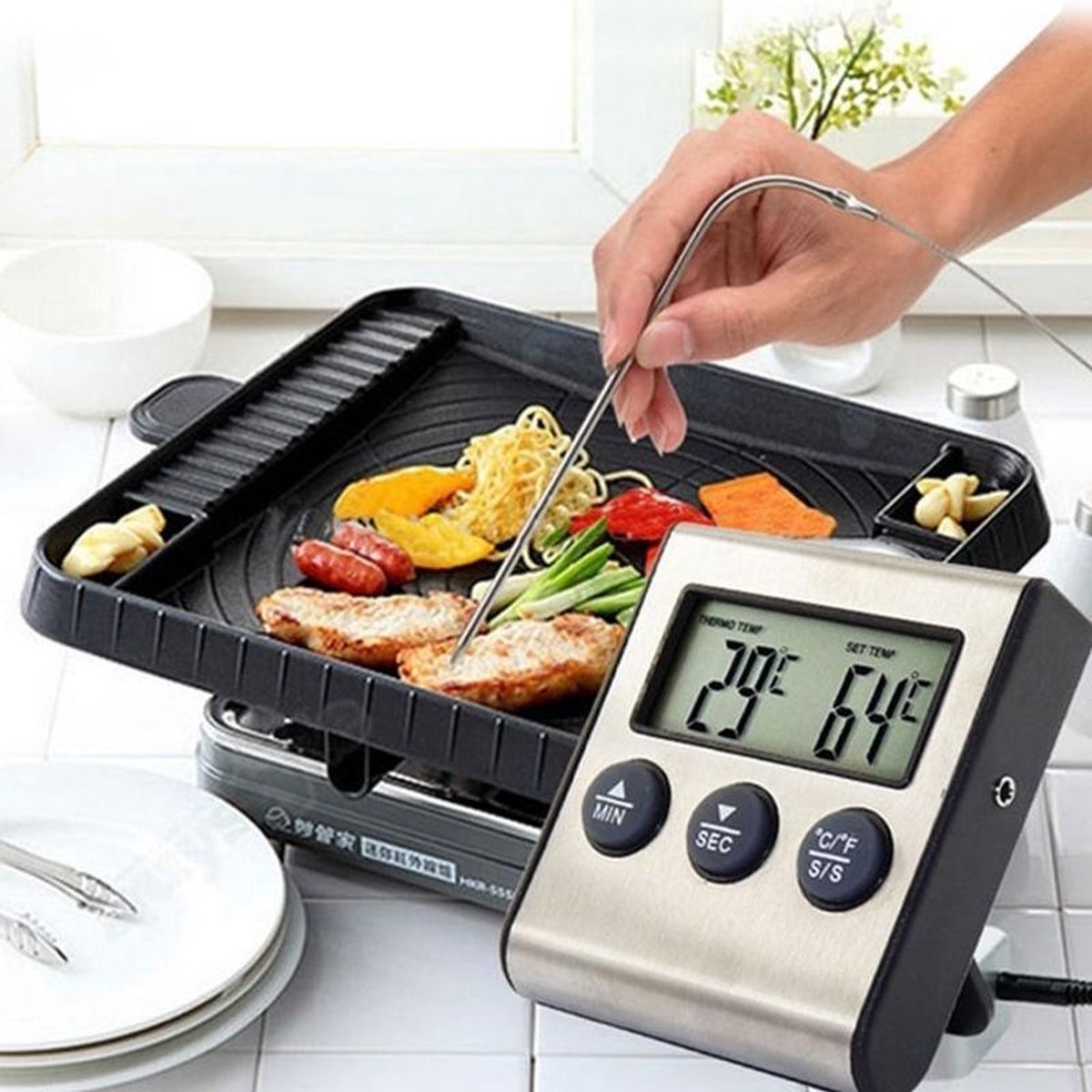 Digitale Keukenthermometer - Aluminium - Zilverkleurig / Zwart