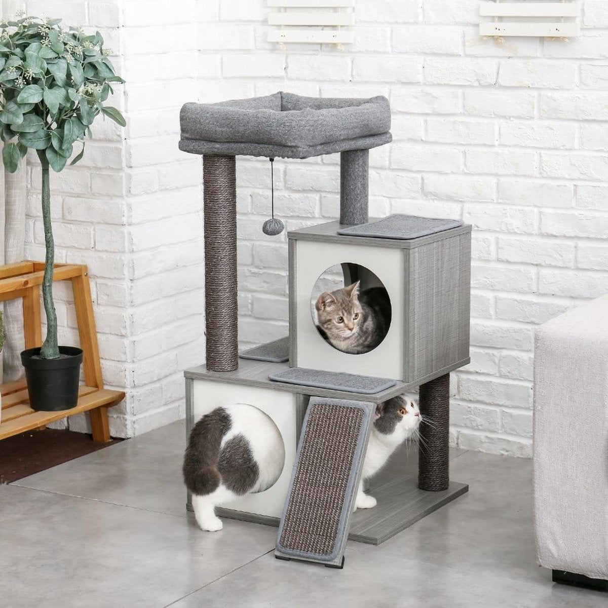 TBG Huisdier Krabpaal Condo Huis Scratcher Krabpaal Klimboom Speelgoed voor Kat Kitten Beschermende Meubels AMT0014GY-B