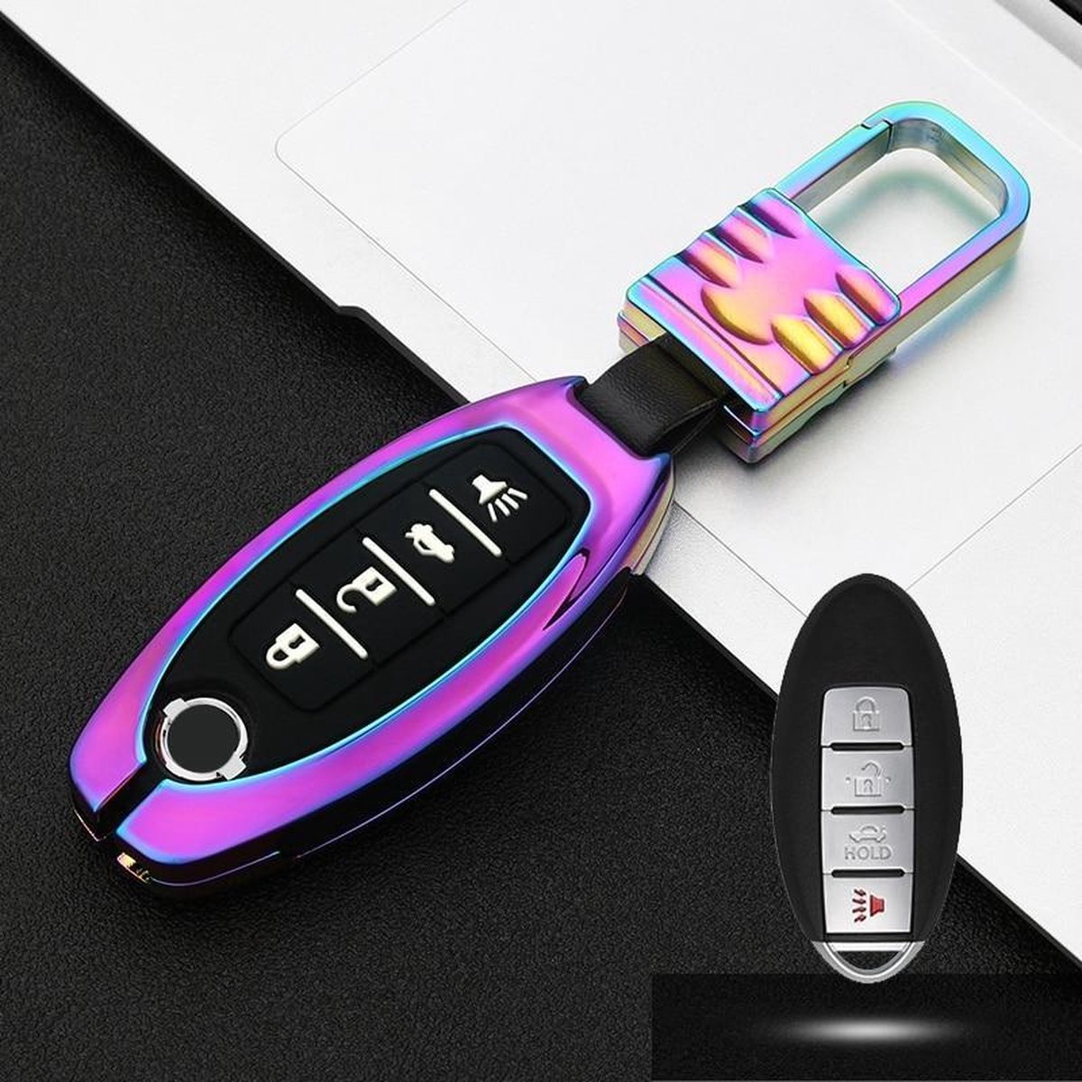 Auto Lichtgevende All-inclusive Zinklegering Sleutel Beschermhoes Sleutel Shell voor Nissan D Style Smart 4-knop (Kleur)