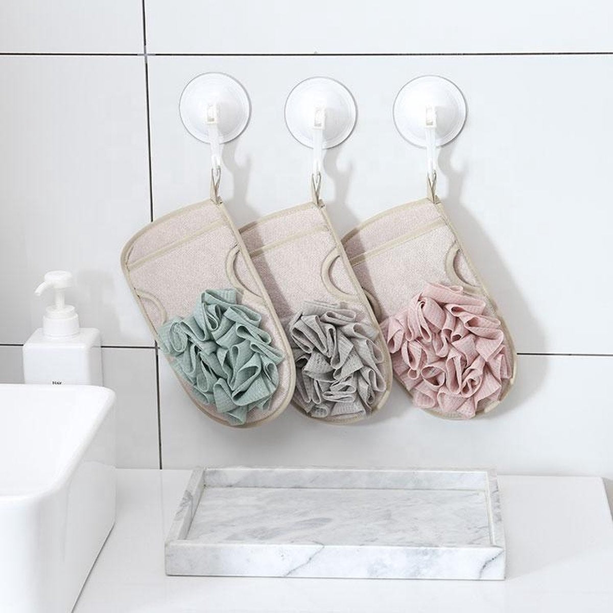 Luxe Scrubhandschoen - Badspons met scrubkant - Badspons -  -Scrub & Massage Spons Bad Set 3x