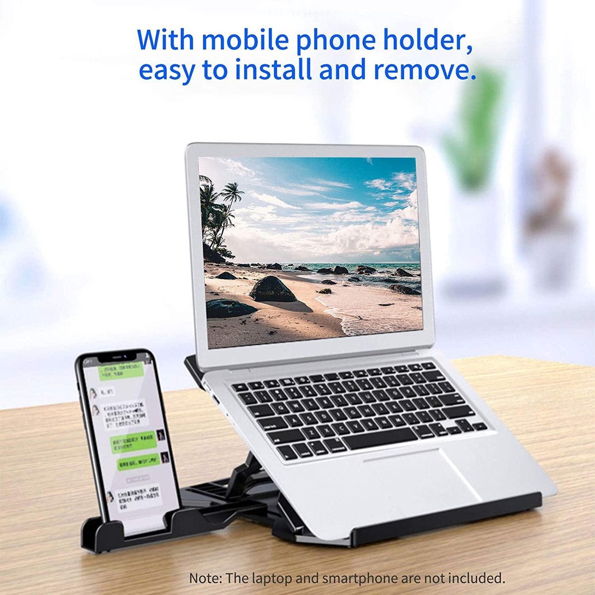 BOTC Laptop Standaard -  opvouwbare - Met de mobiele telefoon houder - warmteafvoer - Zwart