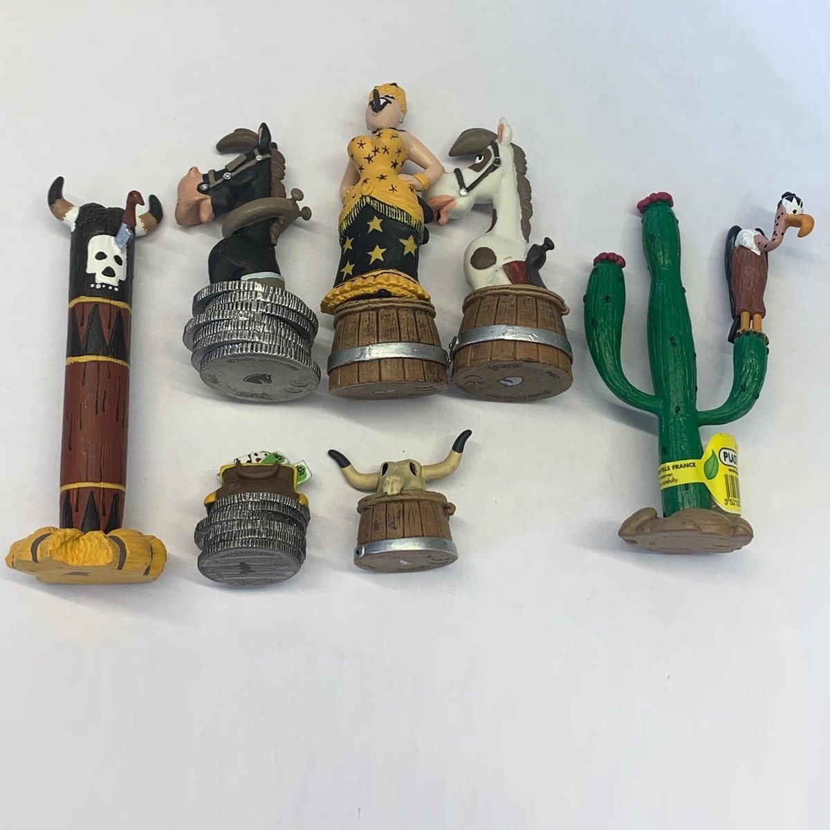 Lucky Luke Speelset van 7 figuurtjes met o.a. Jolly Jumper (3 - 8 cm)