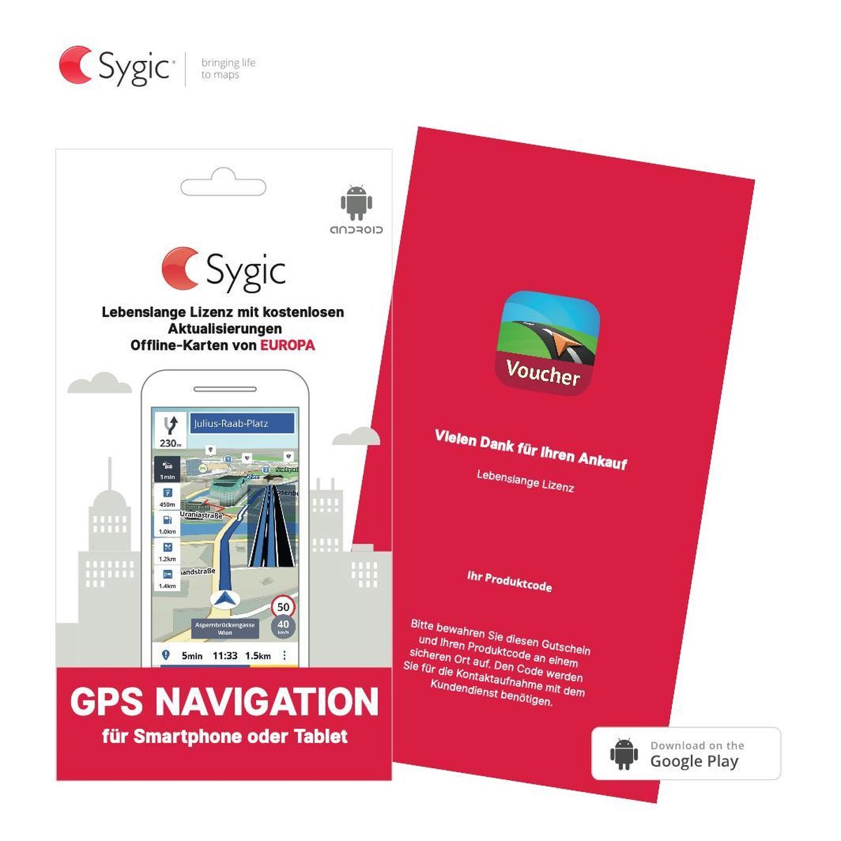 Sygic SYE90 LifeTime GPS offline navigatie app - Voucher Edition