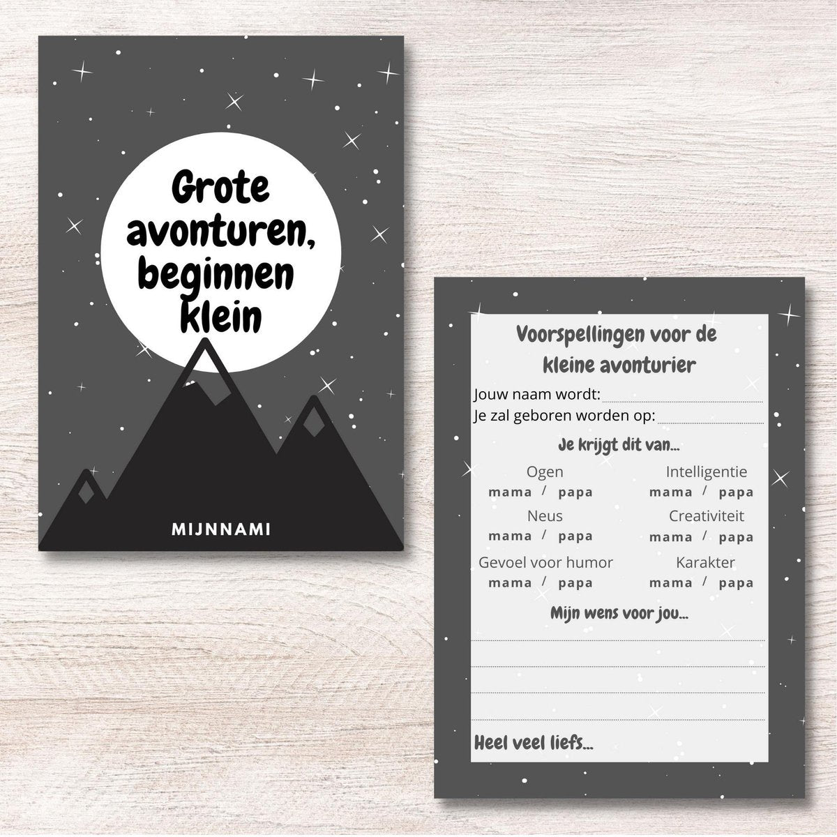 Babyshower Invulkaarten Avonturier 10 Stuks - A6 300 Grams - Baby Voorspellingen - Babyshower Spelletje