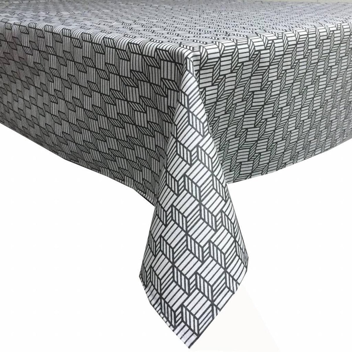MixMamas Tafelkleed Gecoat Kubussen - 140 x 250 cm - Grijs/Antraciet