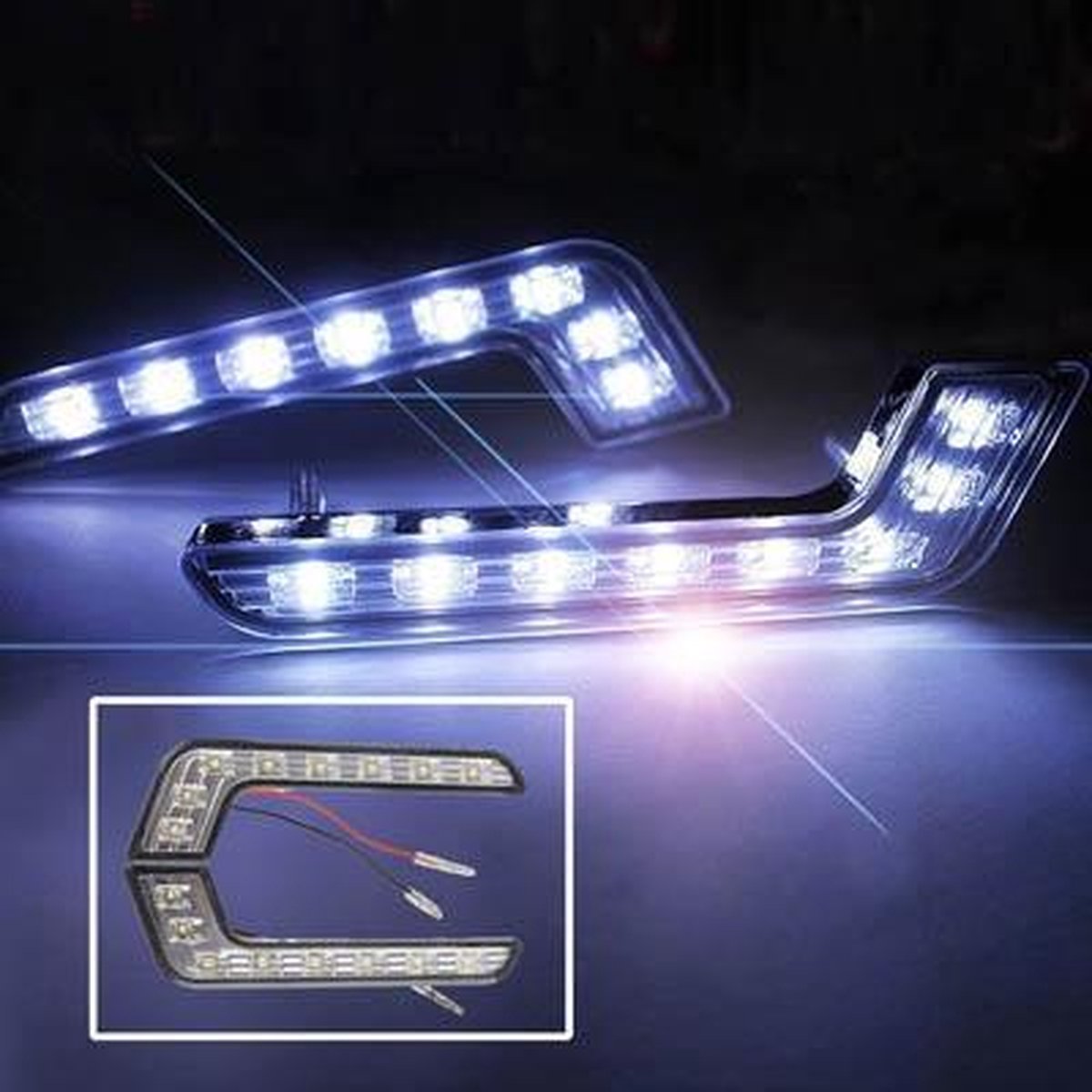 Universal White 8 LED Daytime Running Light voor in de auto (zwart)