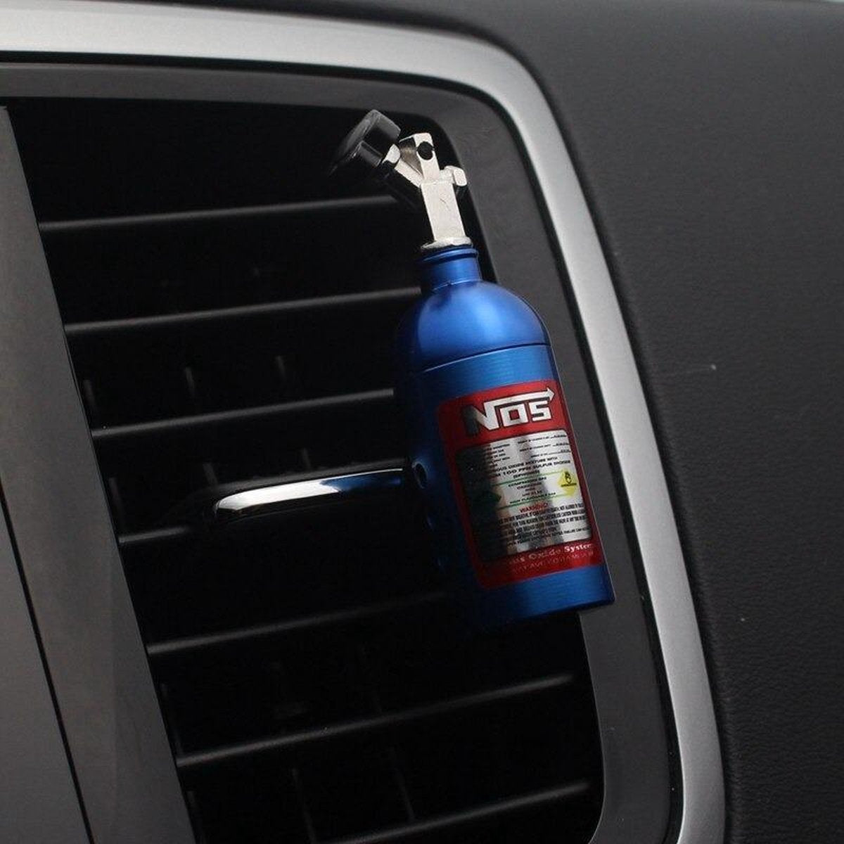 Luchtverfrisser Nitro NOS fles - Hoge kwaliteit Aluminium - Ventilatierooster - Geurtje - auto luchtje - Nitrous Oxide Systems - Car - Blauw