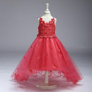 Meisjesjurk | Prachtige elegante tulen prinsessenjurk | Wit | Feestjurk met bloemetjes en kant | Jurk met bloemen | Bruidsmeisjesjurk met parels