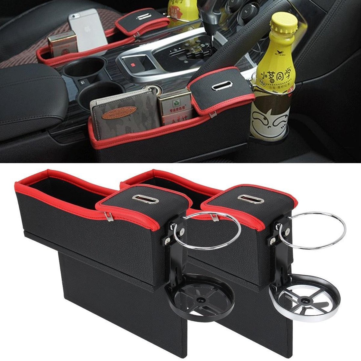 2 STKS Autostoel Spleet Opbergdoos met Interval Cup Bekerhouder Organizer Auto Kloof Pocket Opbergen Opruimen voor Telefoon Pad Card Coin Case Accessoires
