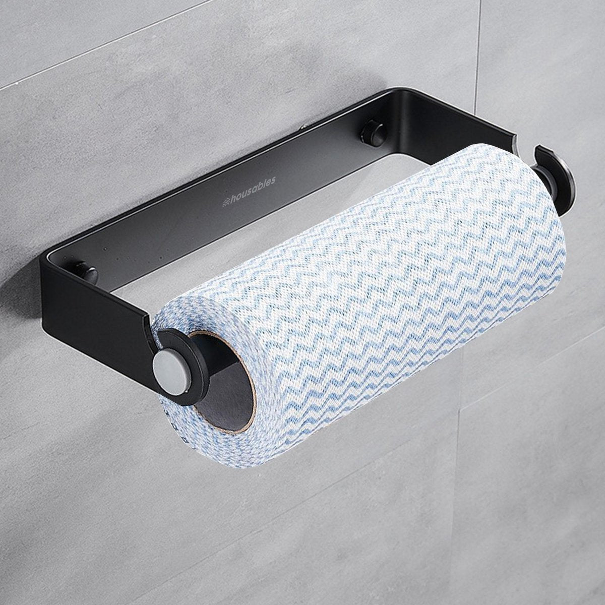 Luxe keukenrolhouder – hangend – zonder boren - mat zwart